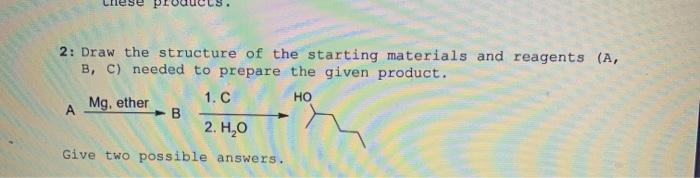 Solved 2: Draw the structure of the starting materials and | Chegg.com