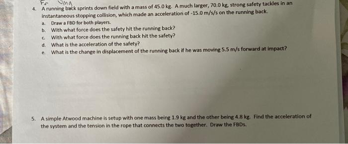 Solved MA Fe 4. A running back sprints down field with a | Chegg.com