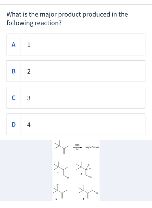 Solved What is the major product produced in the following | Chegg.com