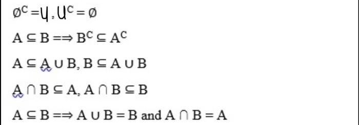 Solved ∅C=U,UC=∅A⊆B=⇒BC⊆ACA⊆A∪B,B⊆A∪BA∩B⊆A,A∩B⊆BA⊆B=⇒A∪B=B | Chegg.com