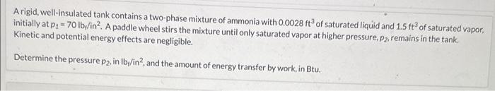Solved A rigid, well-insulated tank contains a two-phase | Chegg.com