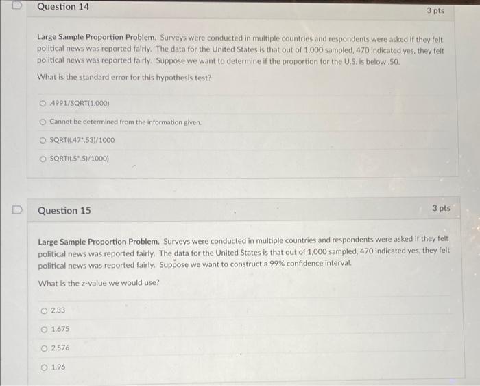 Solved Large Sample Proportion Problem. Surveys were | Chegg.com