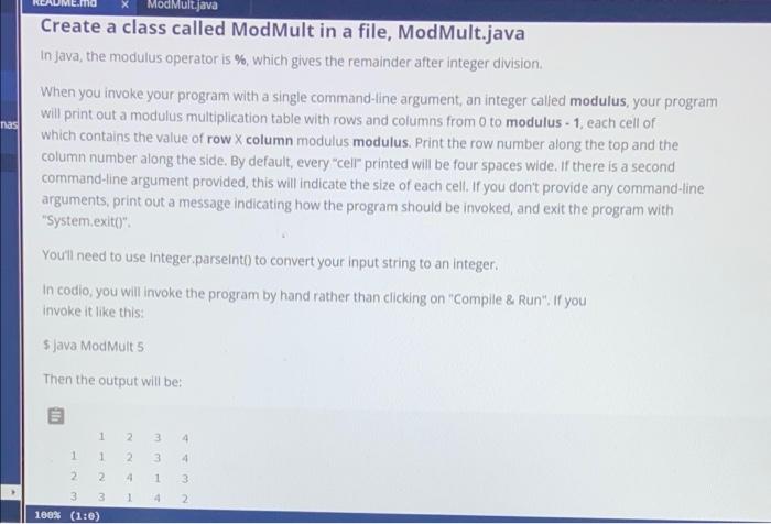 Solved Nas Modmult Java Create A Class Called Mod Mult In A Chegg Com