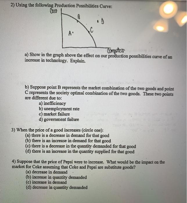 Solved 2) Using the following Production Possibilities | Chegg.com