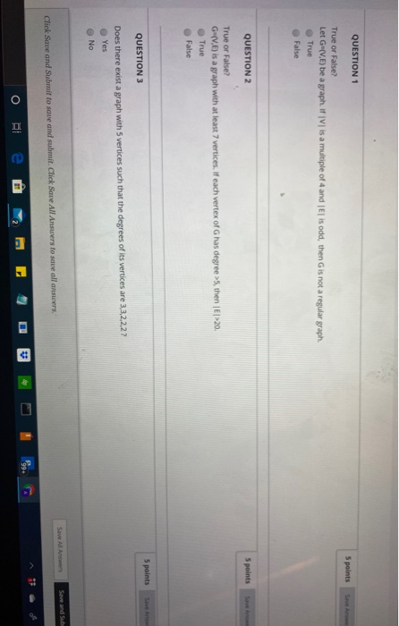 Solved QUESTION 1 5 points True or False? Let G (VE) be a | Chegg.com