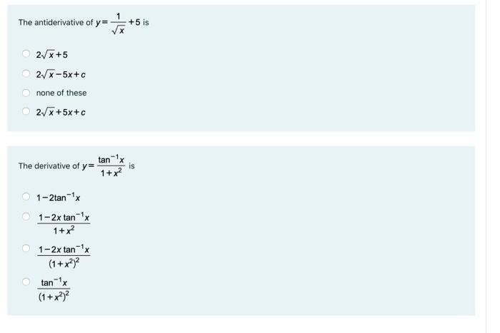 Solved 1 The Antiderivative Of Y 5 Is 2 X 5 2 X 5x C None Chegg Com