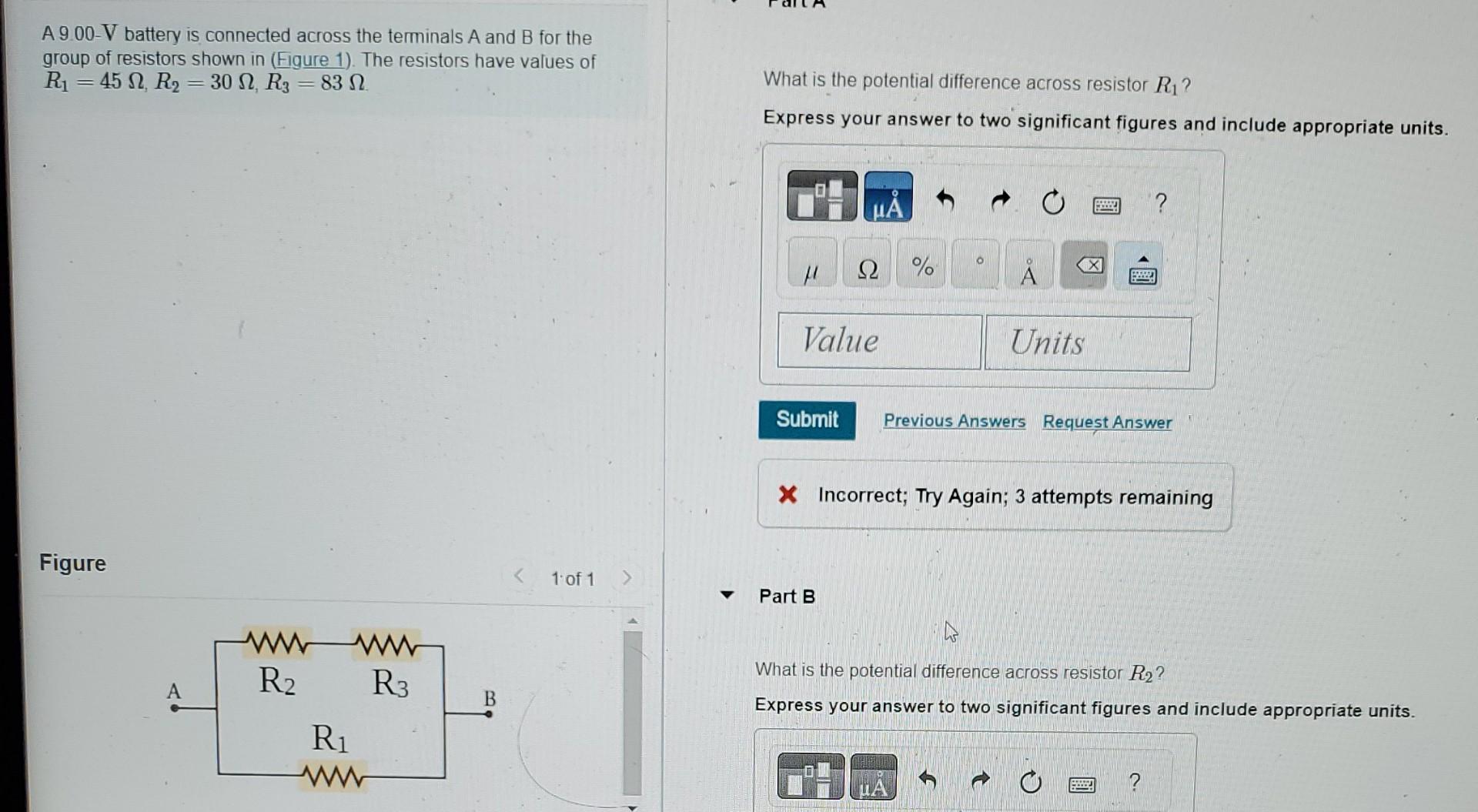 Solved A 9.00 V battery is connected across the terminals