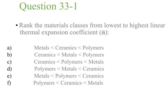 Solved - Rank the materials classes from lowest to highest | Chegg.com