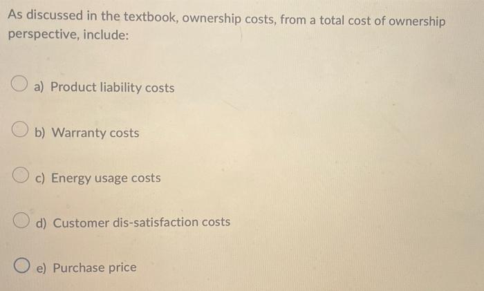 Solved As discussed in the textbook, ownership costs, from a | Chegg.com