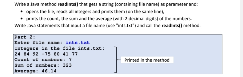 Write a Java method readints() ﻿that gets a string | Chegg.com