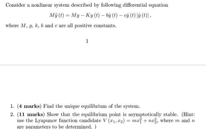Solved Consider a nonlinear system described by following | Chegg.com
