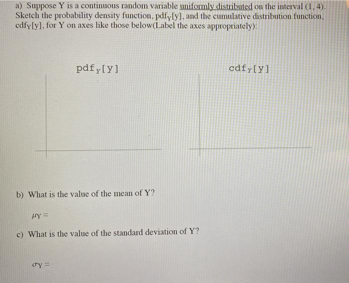 Solved a) Suppose Y is a continuous random variable | Chegg.com