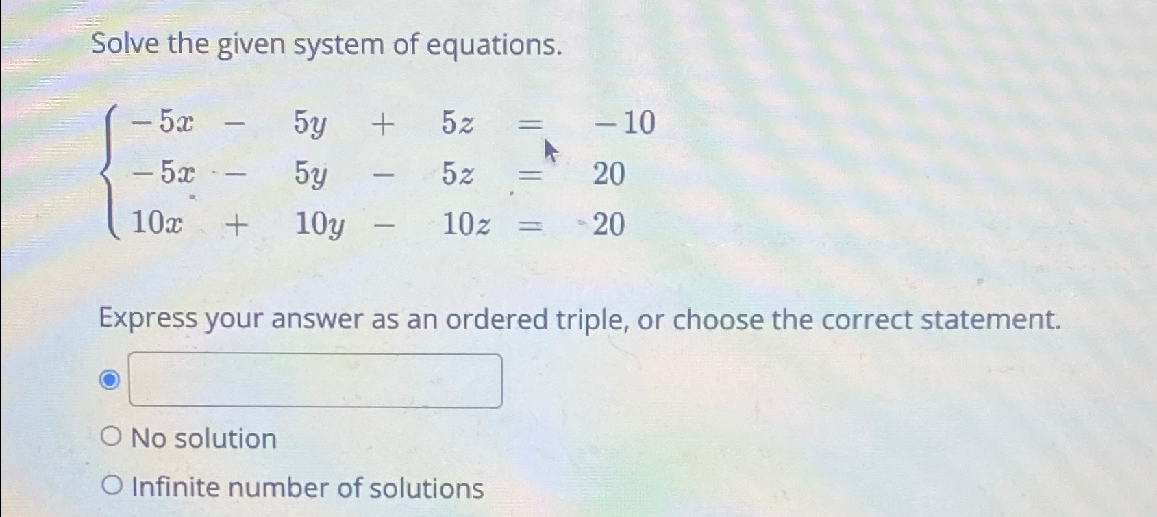Solved Solve the given system of | Chegg.com