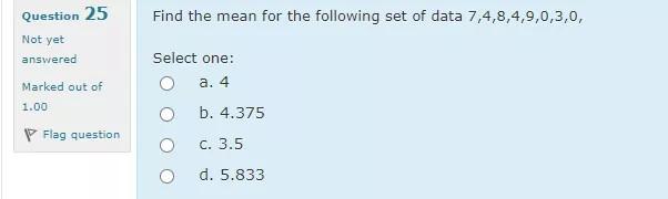 Solved Find the mean for the following set of data | Chegg.com
