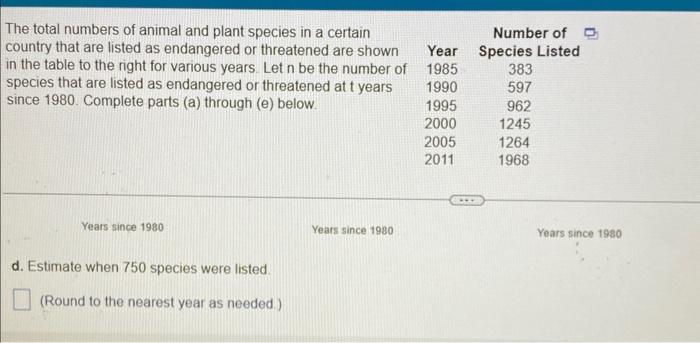 Solved The total numbers of animal and plant species in a | Chegg.com