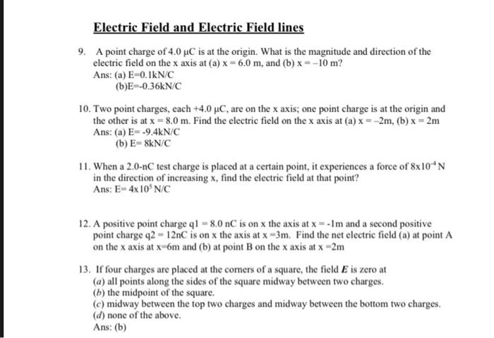 Solved Electric Field and Electric Field lines 9. A point | Chegg.com