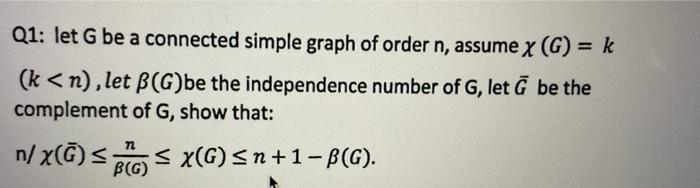 Solved Q1: let G be a connected simple graph of order n, | Chegg.com