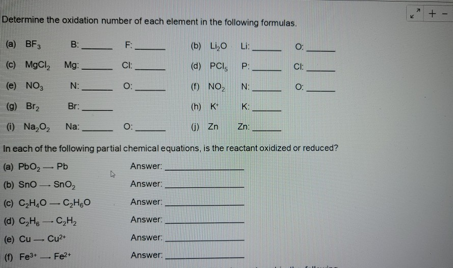 Solved A 기 K Determine The Oxidation Number Of Each Chegg Com
