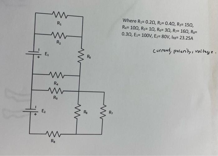 Where \( R_{1}=0.2 \Omega, R_{2}=0.4 \Omega, R_{3}=15 \Omega \), \( R_{4}=10 \Omega, R_{5}=1 \Omega, R_{6}=3 \Omega, R_{7}=16