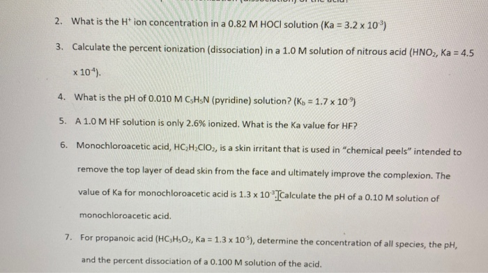 Solved 2. What is the Htion concentration in a 0.82 M HOCl | Chegg.com