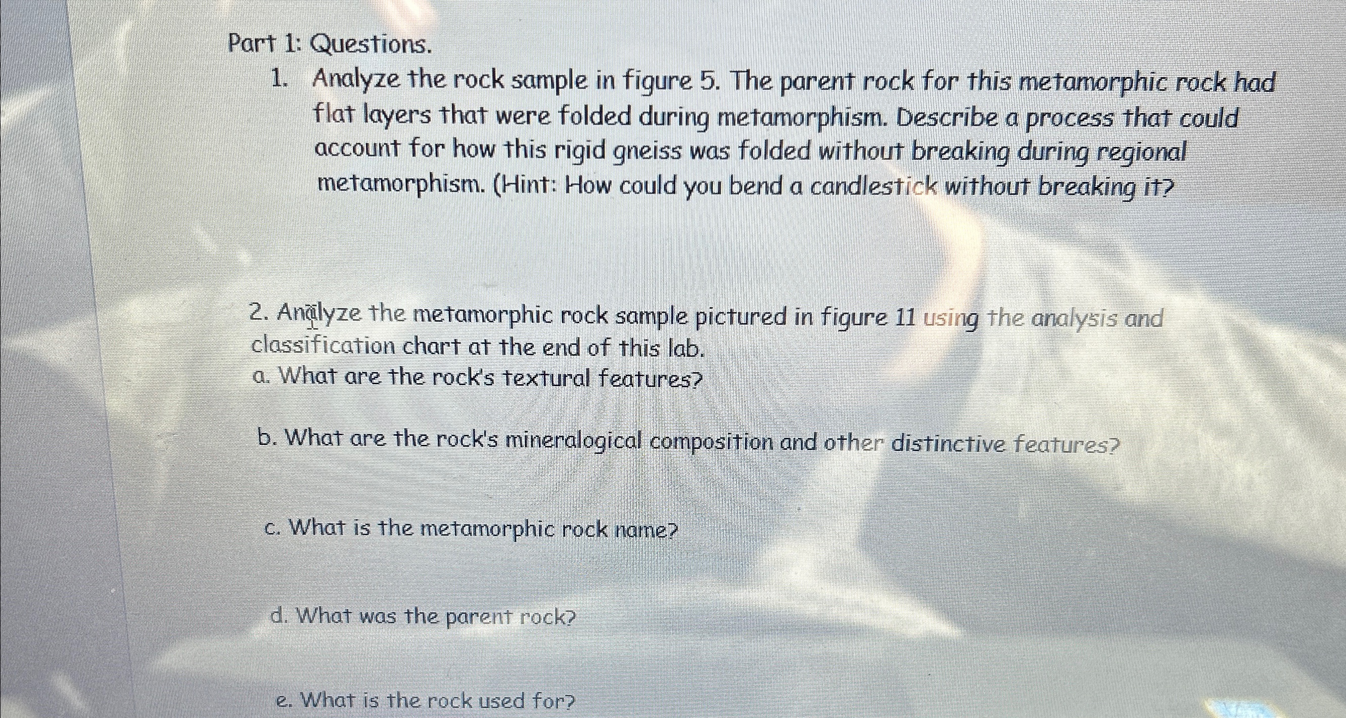 Solved Part 1: Questions.Analyze the rock sample in figure | Chegg.com