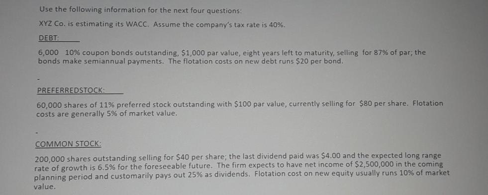 Solved Use the following information for the next four | Chegg.com