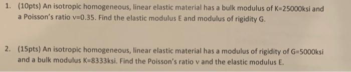 Solved 1. (10pts) An isotropic homogeneous, linear elastic | Chegg.com