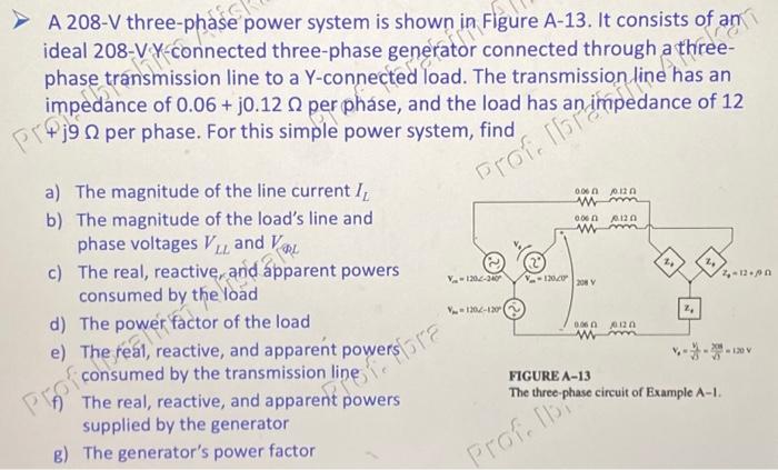 Solved A 208-V Three-phase Power System Is Shown In Figure | Chegg.com