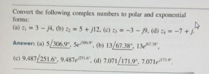 Solved Express The Following Polar Forms Of Complex Numbers Cheggcom