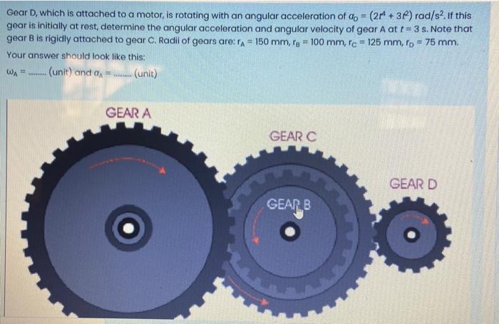 Solved Gear D, which is attached to a motor, is rotating | Chegg.com