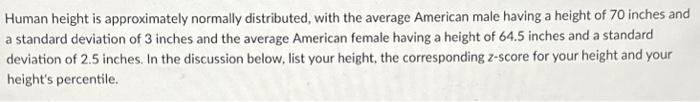 Solved Human height is approximately normally distributed, | Chegg.com