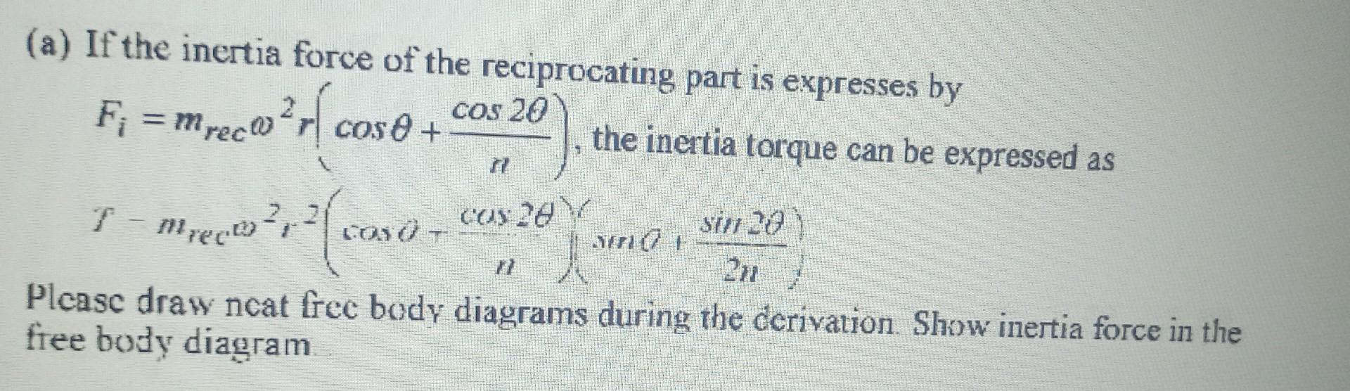 Solved (a) If the inertia force of the reciprocating part is | Chegg.com