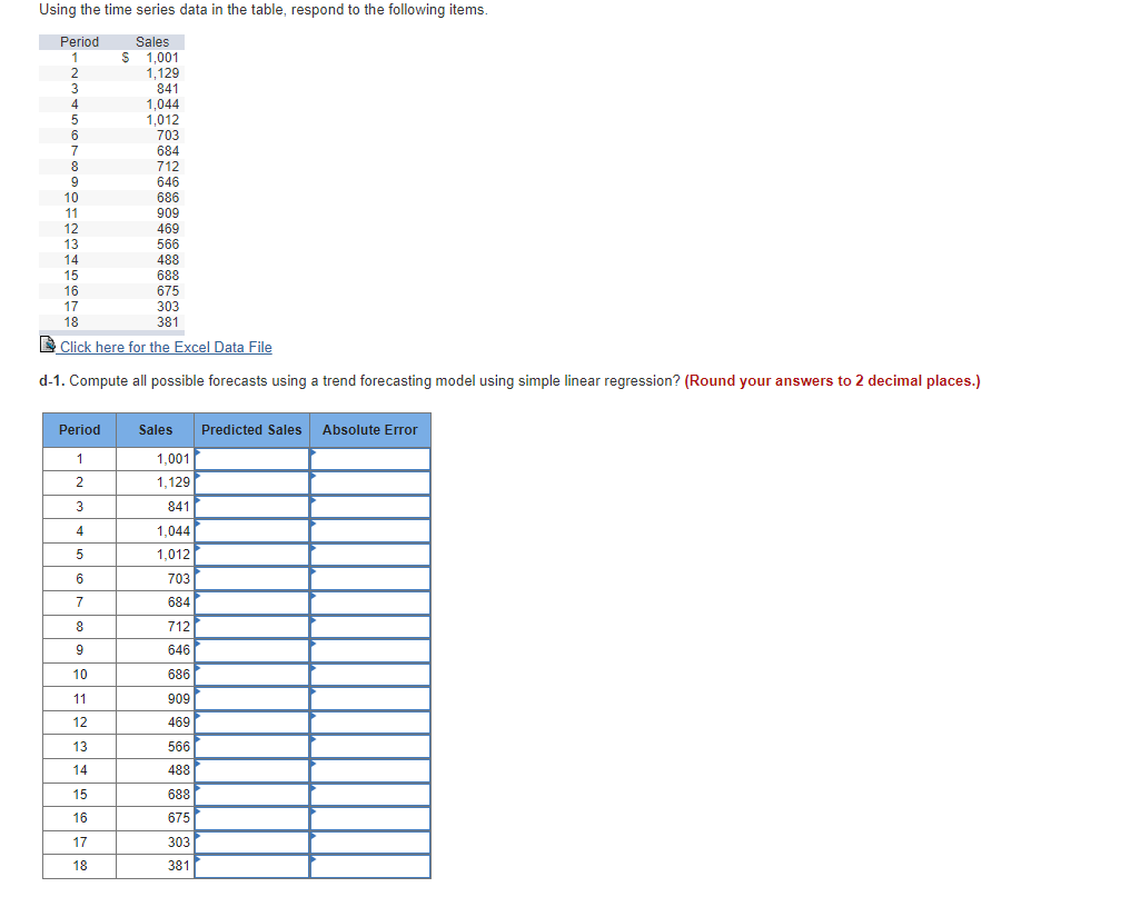 Solved Using the time series data in the table, respond to | Chegg.com