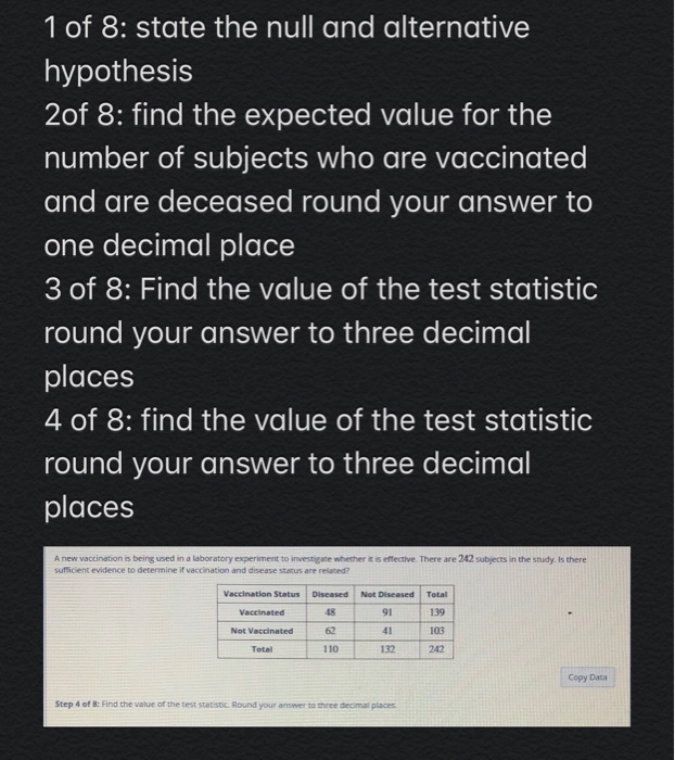 Solved 1 Of 8: State The Null And Alternative Hypothesis 2of | Chegg.com