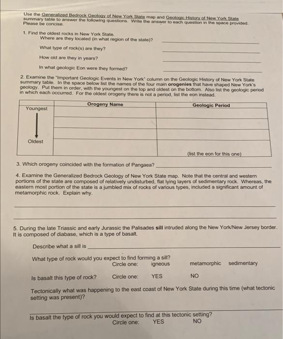 Solved Use the Generalized Bedrock Geology of New York State
