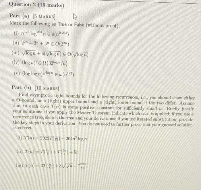 Solved Question 2 (15 marks) Part (a) [5 MARKS] Mark the | Chegg.com