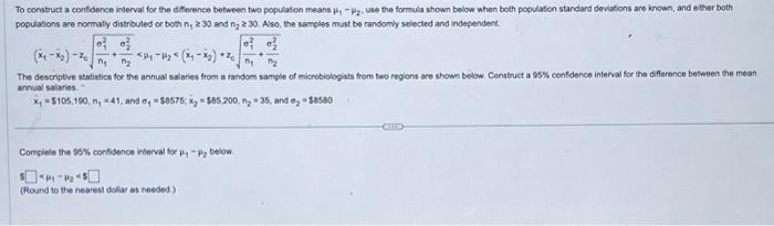Solved To construct a confidence interval for the difference | Chegg.com