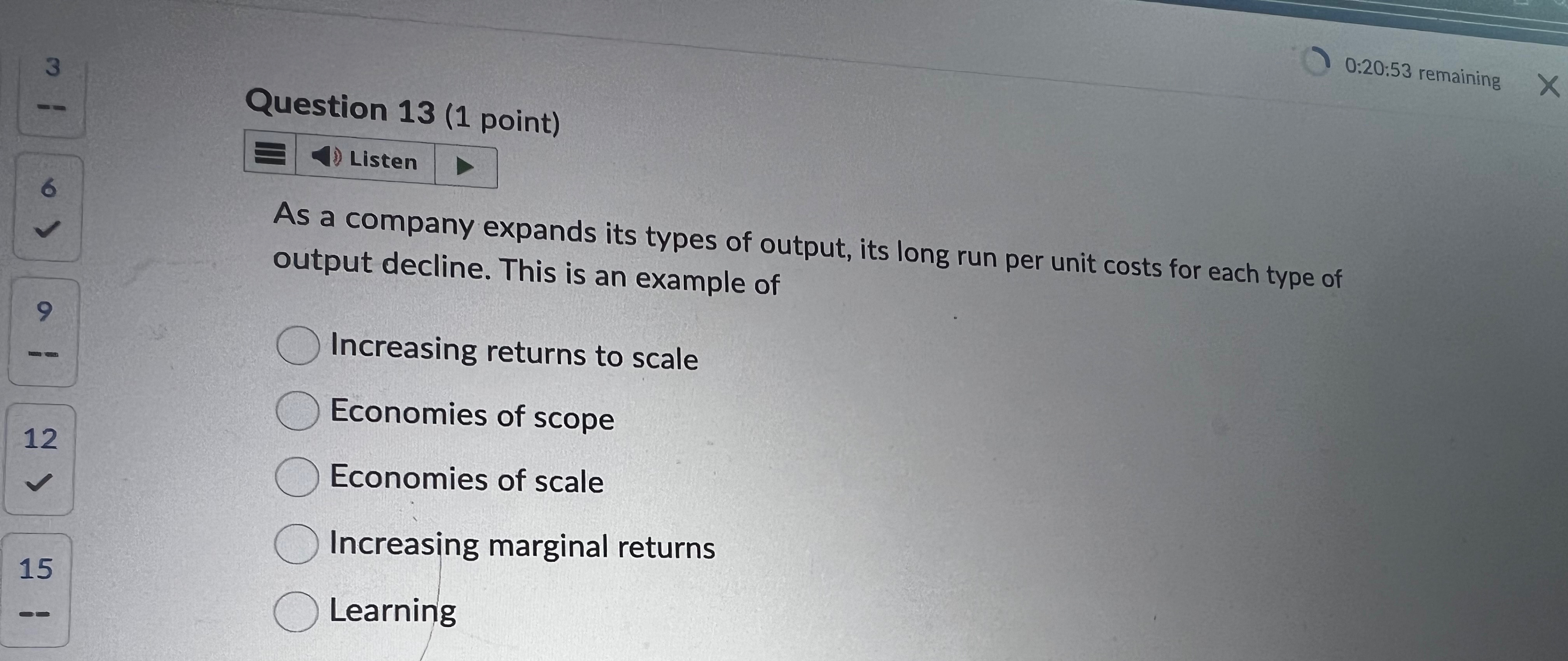 Solved Question 13 (1 ﻿point)0:20:53 ﻿remainingListenAs a | Chegg.com