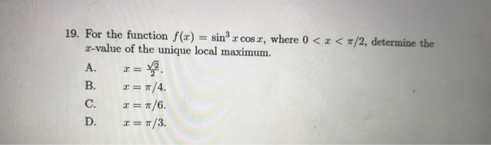 Solved /2, determine the 19. For the function f(x) = sin x | Chegg.com