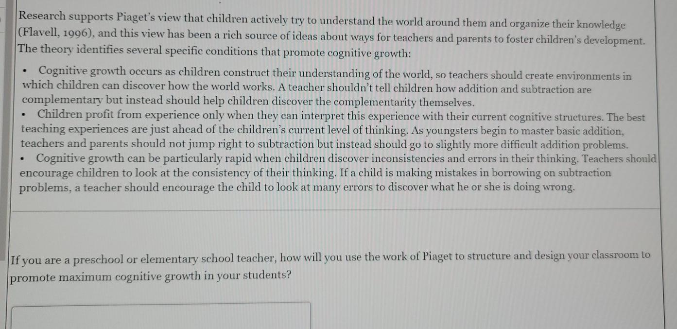 Solved Research supports Piaget s view that children Chegg