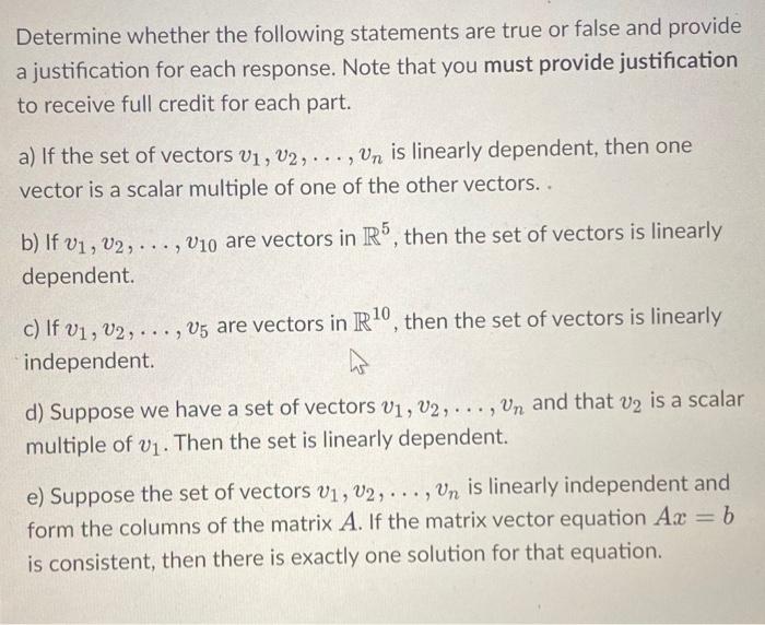 Solved Determine whether the following statements are true | Chegg.com