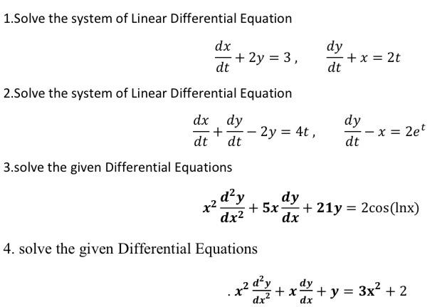 Solved 1.Solve the system of Linear Differential Equation | Chegg.com