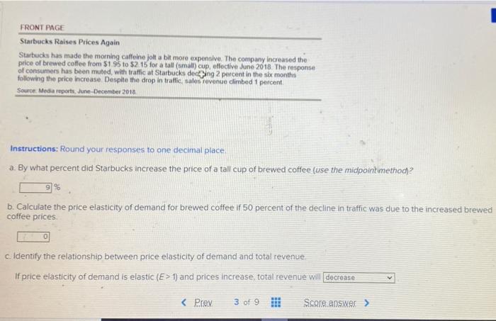 Solved FRONT PAGE Starbucks Raises Prices Again Starbucks | Chegg.com