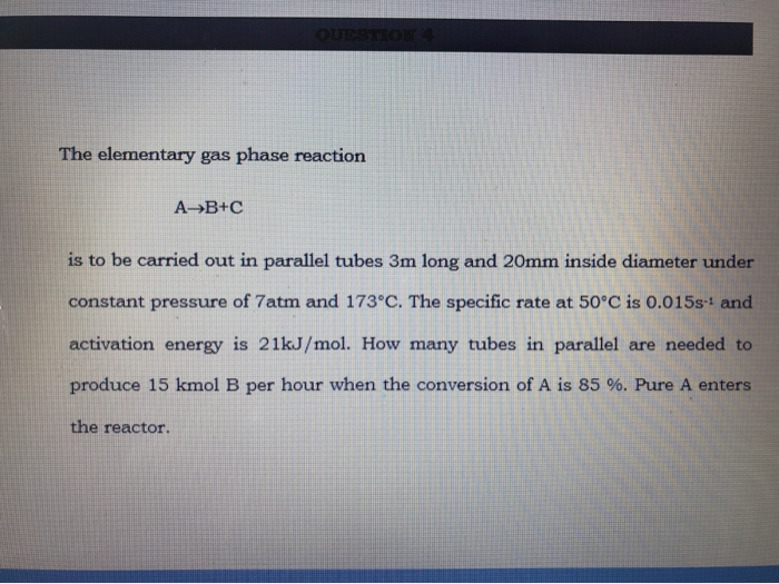 Solved The elementary gas phase reaction AB+C is to be | Chegg.com