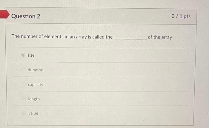 Solved The number of elements in an array is called the of | Chegg.com