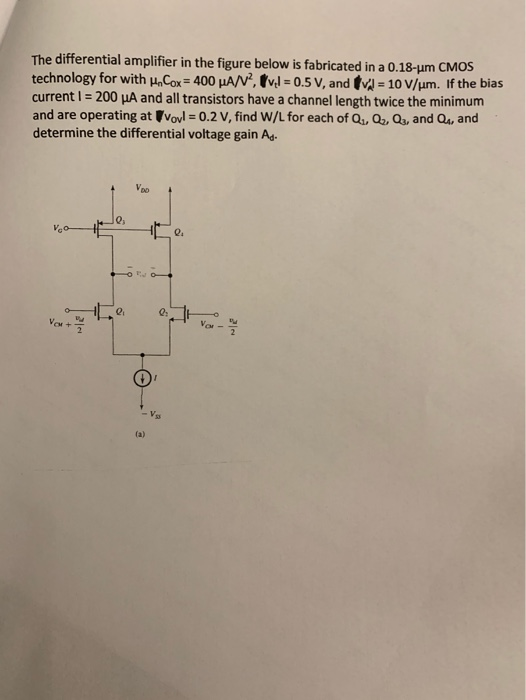 Solved The differential amplifier in the figure below is | Chegg.com