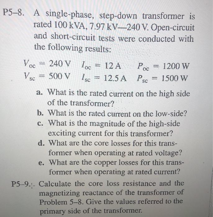 Solved Calculate the core loss resistance and the