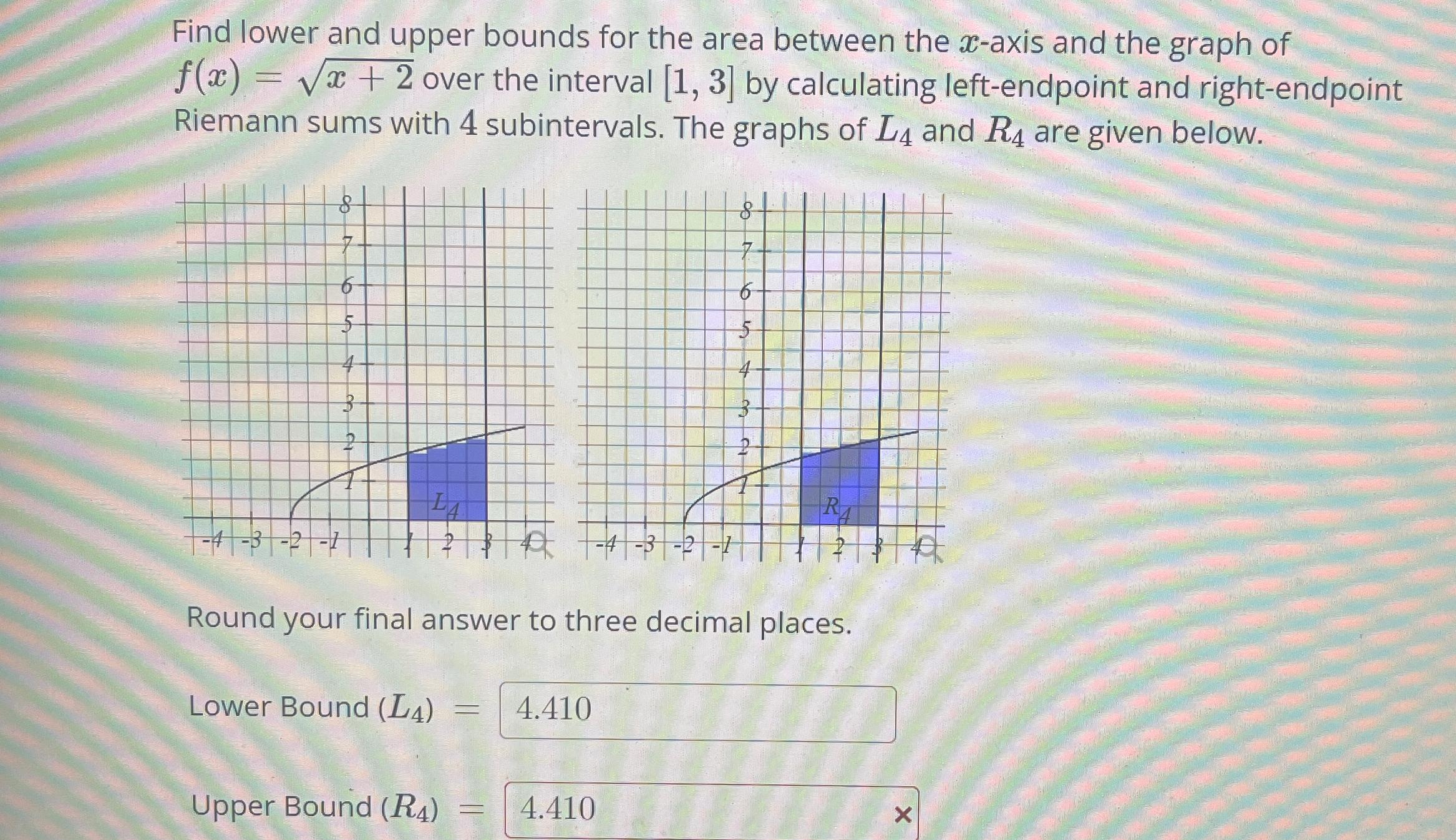 Solved Find lower and upper bounds for the area between the | Chegg.com