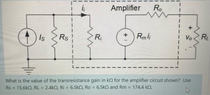 Solved Rs Amplifier Ro + 1 1 I + Vs + > + Ri Avi Vo •RL I | Chegg.com