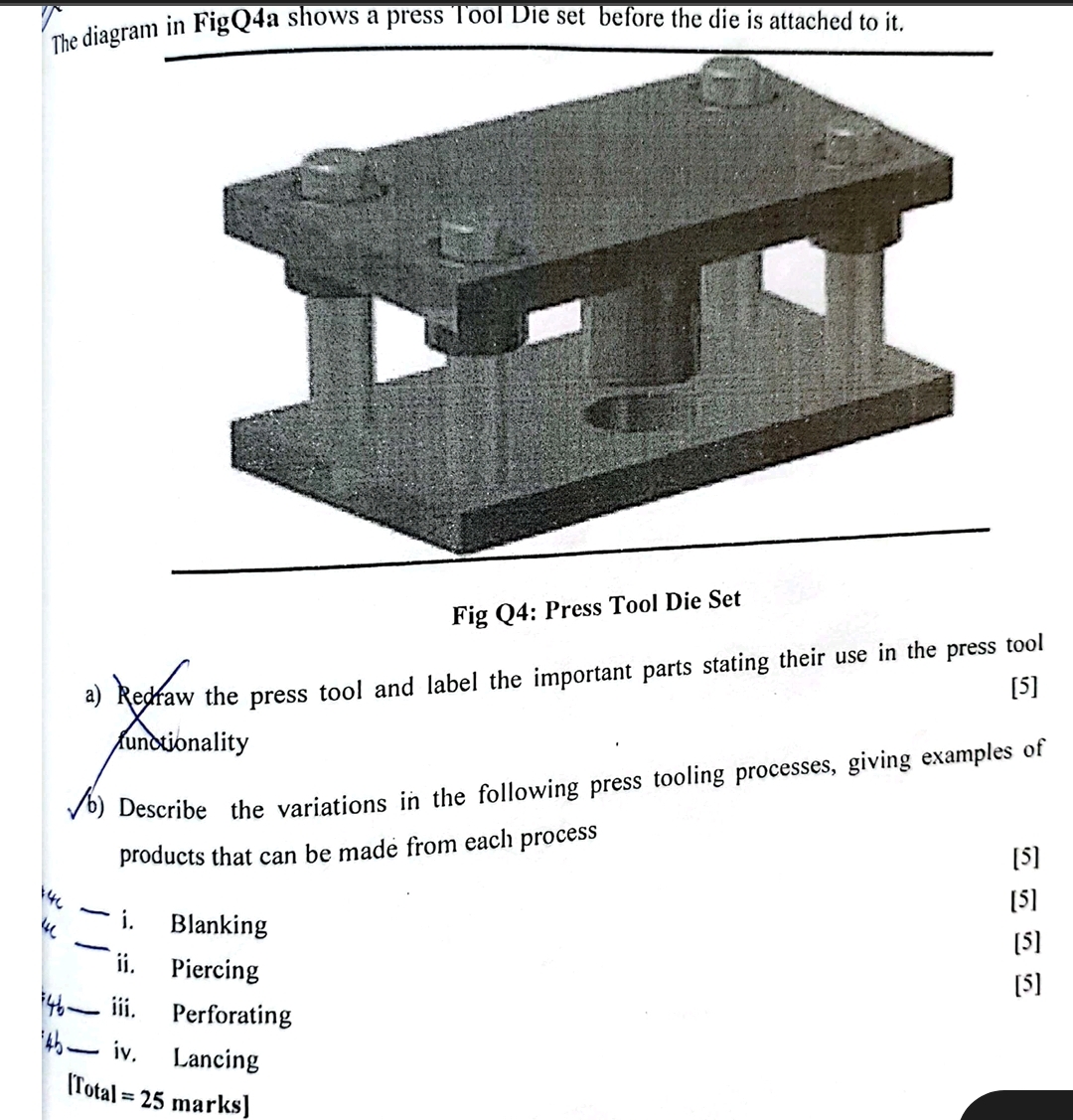 Solved by an EXPERT The diagram in FigQ4a shows a press Tool Die set ...